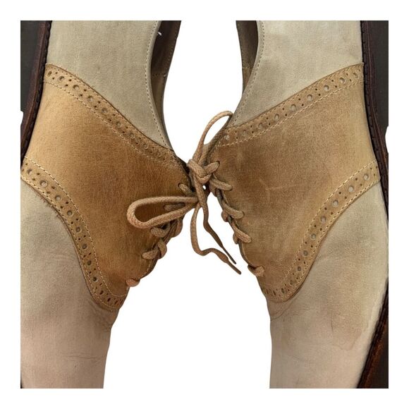 Cole Haan G2 Men's Shoes 10 D Almond Toe Lace Up Suede Oxfords Khaki Two Toned - Picture 5 of 16